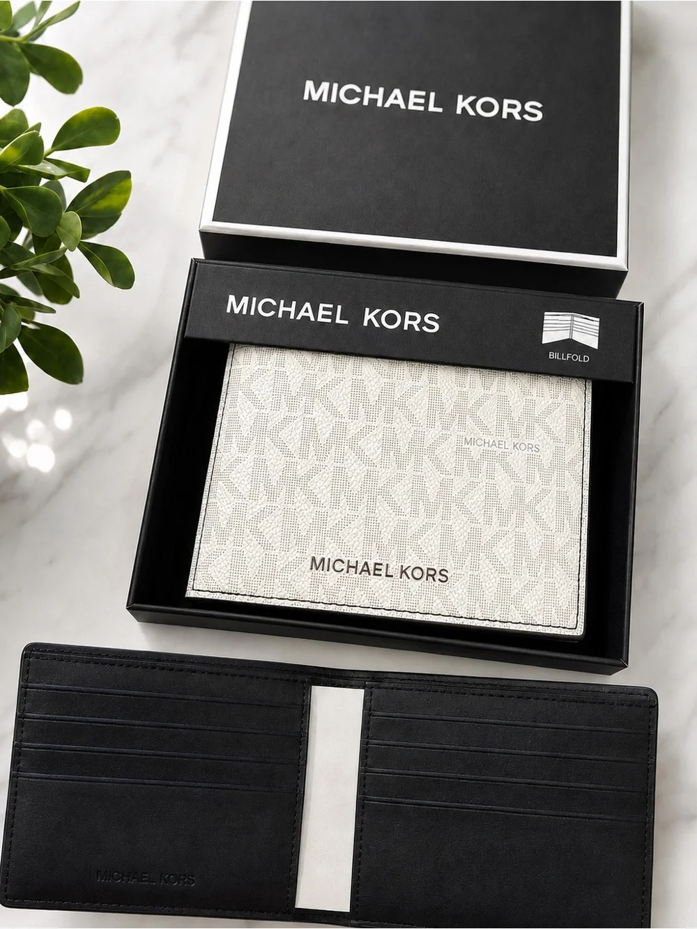 Michael Kors Men's White Monogram Money Clip Wallet